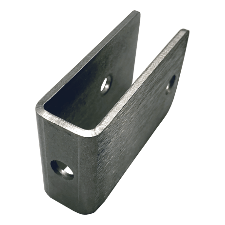 Photograph showing three pre-drilled fastener holes in Bobrick U-Bracket, Internal, Panel-to-Stile - 1000972.