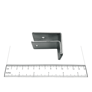 Photograph of Bobrick F-Bracket Internal Panel-to-Wall - 1000975 shown with ruler for scale.