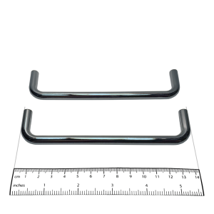 Photograph of handles from Bobrick Out-Swing Door Hardware Kit – 1002039, with ruler.