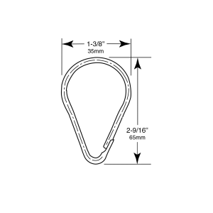 Line drawing showing the dimensions of a hook included in the Bobrick Shower Curtain Hook Set 204-1.