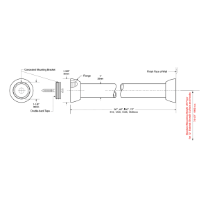 Black and white line drawing showing the design and dimensions of the Bobrick Shower Curtain Rod with Concealed Mounting B-207.