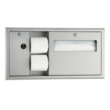 Photograph of the Bobrick Recessed Toilet Tissue, Seat Cover Dispenser and Waste Disposal B-3091.