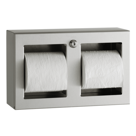 Photograph showing front view of Bobrick Surface-Mounted Multi-Roll Toilet Tissue Dispenser B-3588.