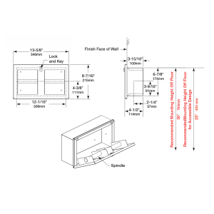 Line drawing of the Bobrick Recessed Multi-Roll Toilet Tissue Dispenser B-35883.