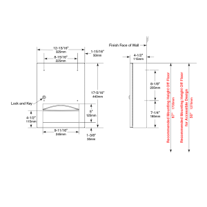 Line drawing of Bobrick TrimLineSeries Surface-Mounted Paper Towel Dispenser B-359039.