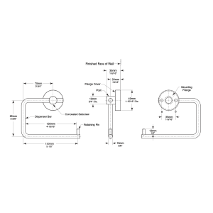 Line drawing of Bobrick Cubicle Collection Toilet Tissue Dispenser B-543.