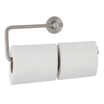 Photograph of the Bobrick Cubicle Collection Double Toilet Tissue Dispenser B-547, with paper.