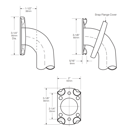 Line drawing of Bobrick B-6806 flange and snap cover.