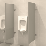 Photograph of Hadrian wall hung urinal screens in powder-coated steel.