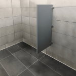 Photograph of Scranton Products wall-hung urinal screens in HDPE.