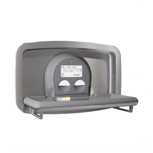 Koala Kare KB310-SSRE horizontal recessed baby changing station shown with the changing surface open.