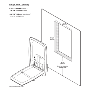 Wall cut out required for Koala Kare KB311-SSRE vertical recess-mount baby changing station.