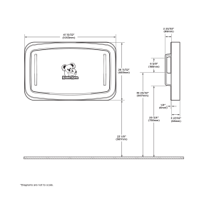 Diagram showing the dimensions of the Koala Kare KB311-SSWM horizontal surface mount baby changing station when closed.