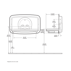 Diagram showing Koala Kare KB310-SSRE horizontal recessed baby changing station when open.