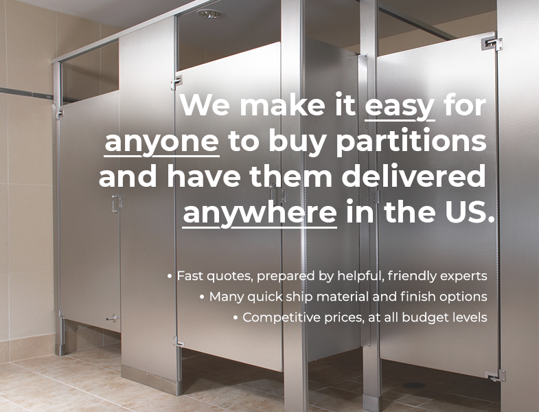 It’s easy to buy toilet partitions from Partition Plus! We provide fast quotes, quick shipping and competitive prices