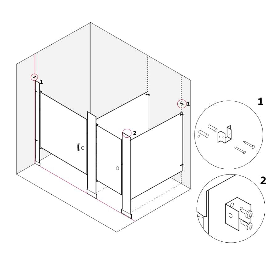 Diagram of Toilet Partition Installation Step 17