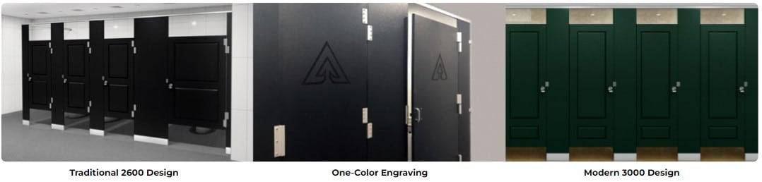 Scranton Products offers HDPE Toilet Partition Engraving in multiple designs including the  Traditional 2600 design and Modern 3000 design