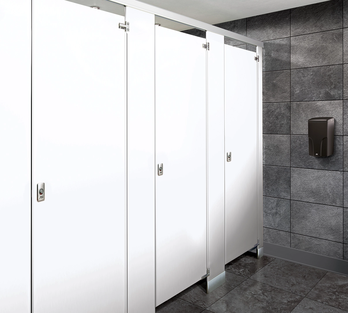 White ASI Powder Coated Steel Bathroom Partitions