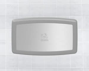 Koala Kare's Horizontal Surface Mounted Baby Changing Station KB300 - Front View Closed in Gray and Stainless Steel